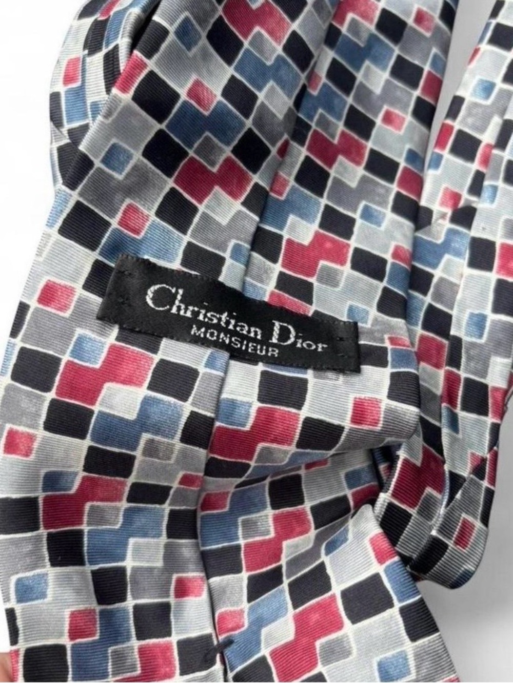 Dior Monsieur Geometric Silk Tie in Red, Blue, Black, Gray